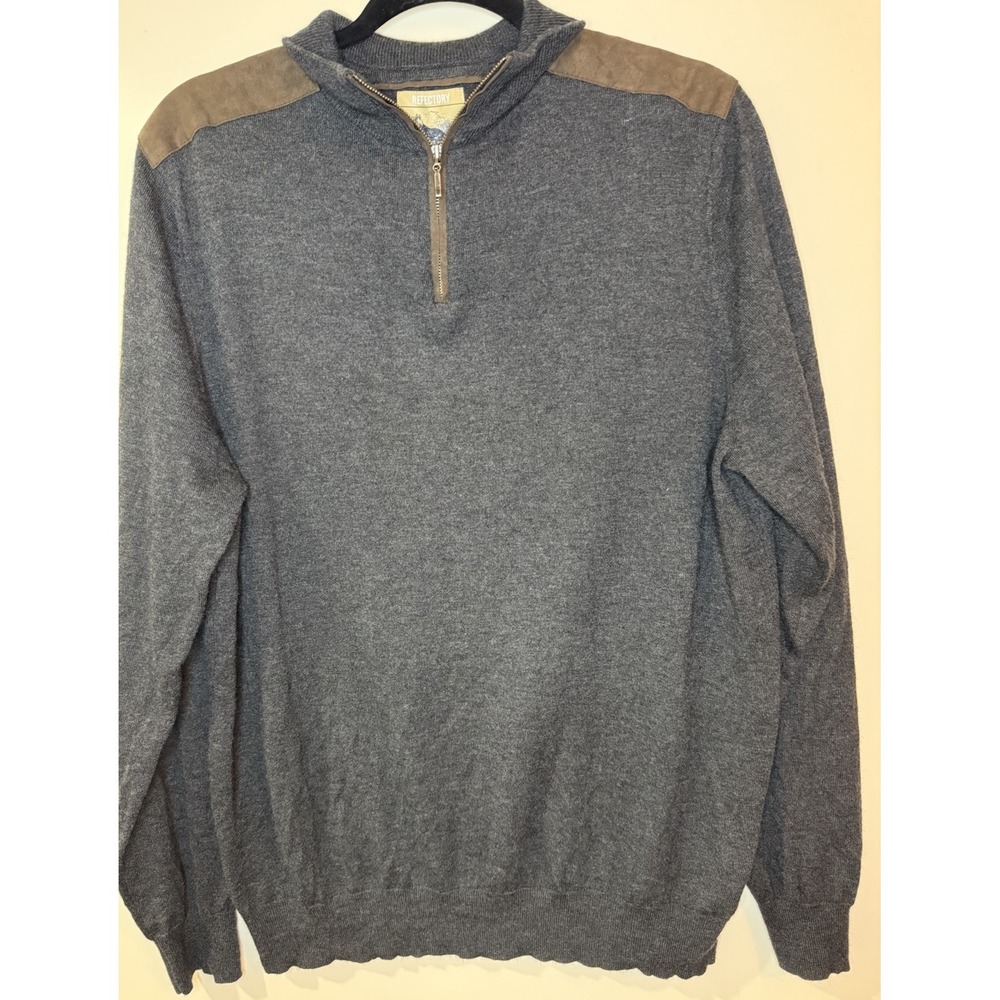 Refectory Men's XL Gray Quarter Zip Sweater Faux Suede Shoulder Patches